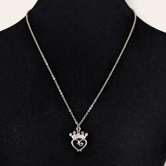 (2/$20) V. Rhinestone Crown Heart Pendant Necklace - Picture 1 of 6